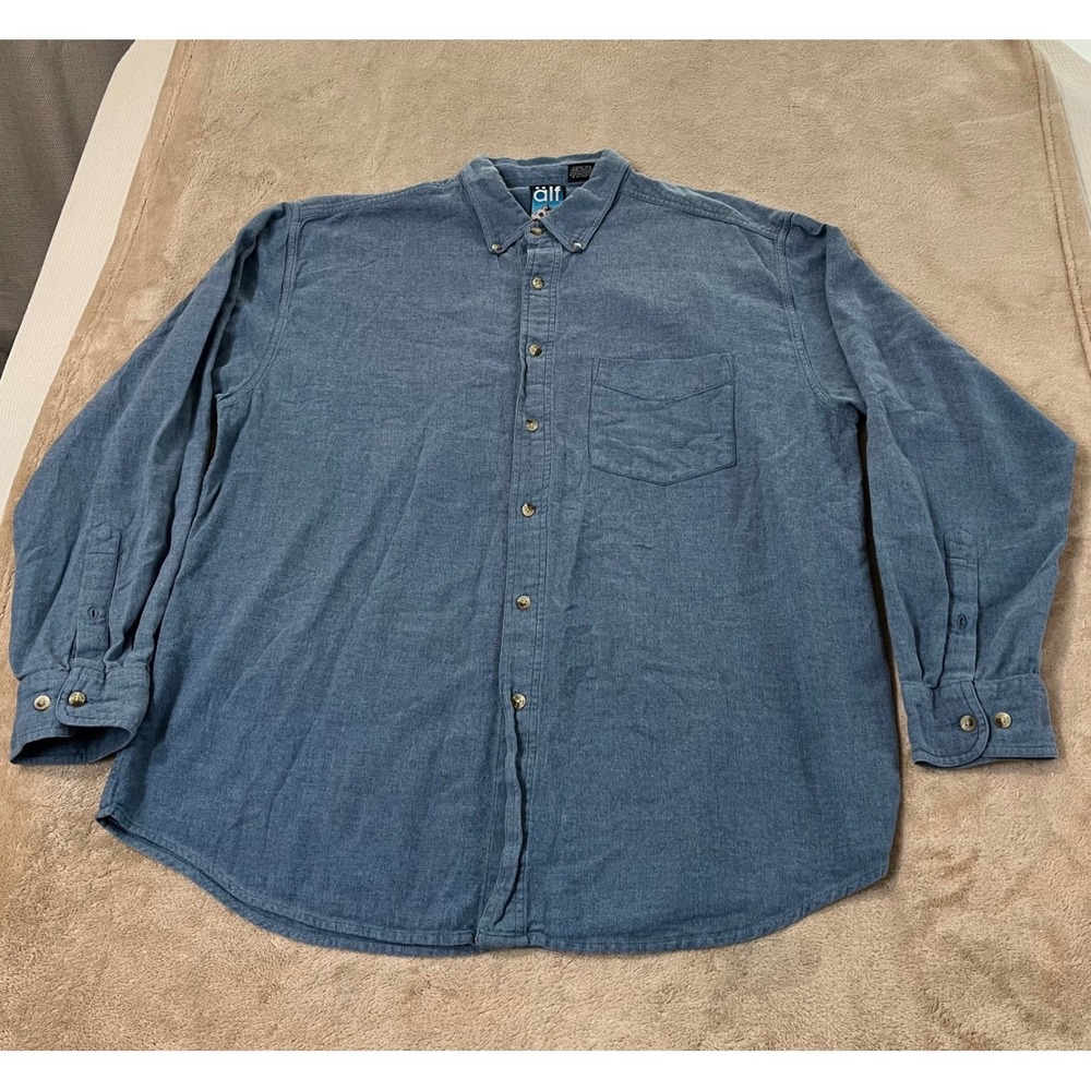Vintage Alf Clothing Chambray Shirt Men Size XL Blue Button Down Long Sleeve EUC